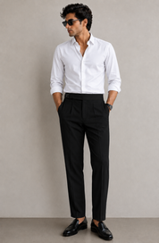 Men's Black Pleated Formal Trousers