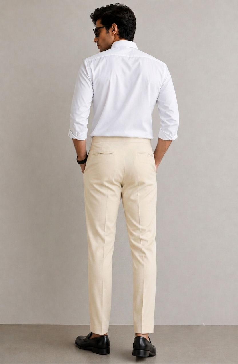 Men's Beige Pleated Formal Trousers