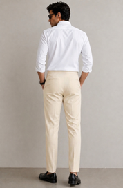 Men's Beige Pleated Formal Trousers