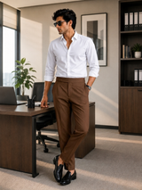 Men's Brown Pleated Formal Trousers