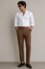 Men's Brown Pleated Formal Trousers