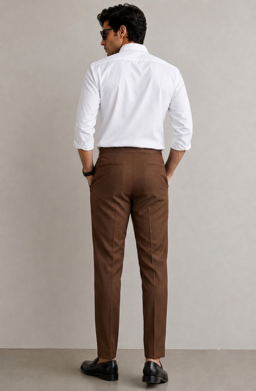 Men's Brown Pleated Formal Trousers