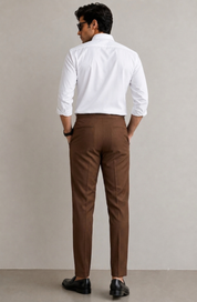 Men's Brown Pleated Formal Trousers