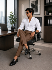Men's Brown Pleated Formal Trousers