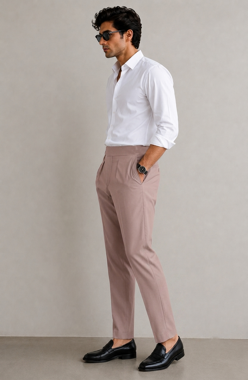 Men's Dusty Pink Tailored Dress Trousers