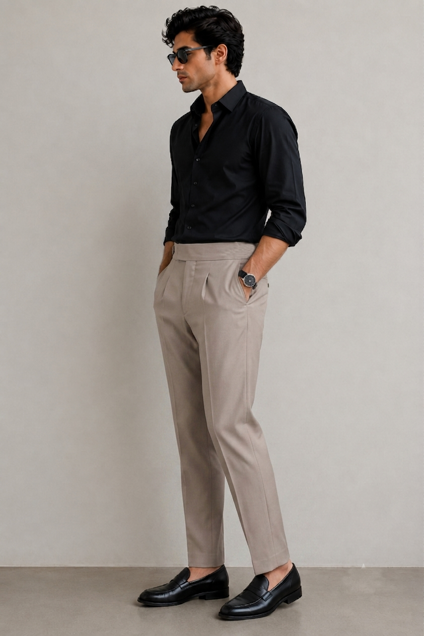 Men's Dark Mauve Pleated Formal Trousers