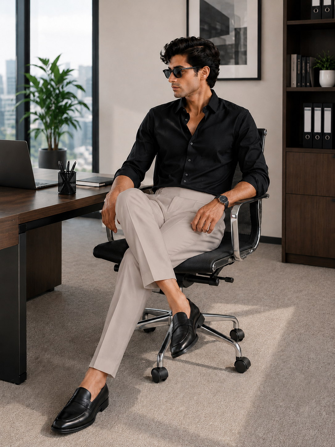 Men's Dark Mauve Pleated Formal Trousers