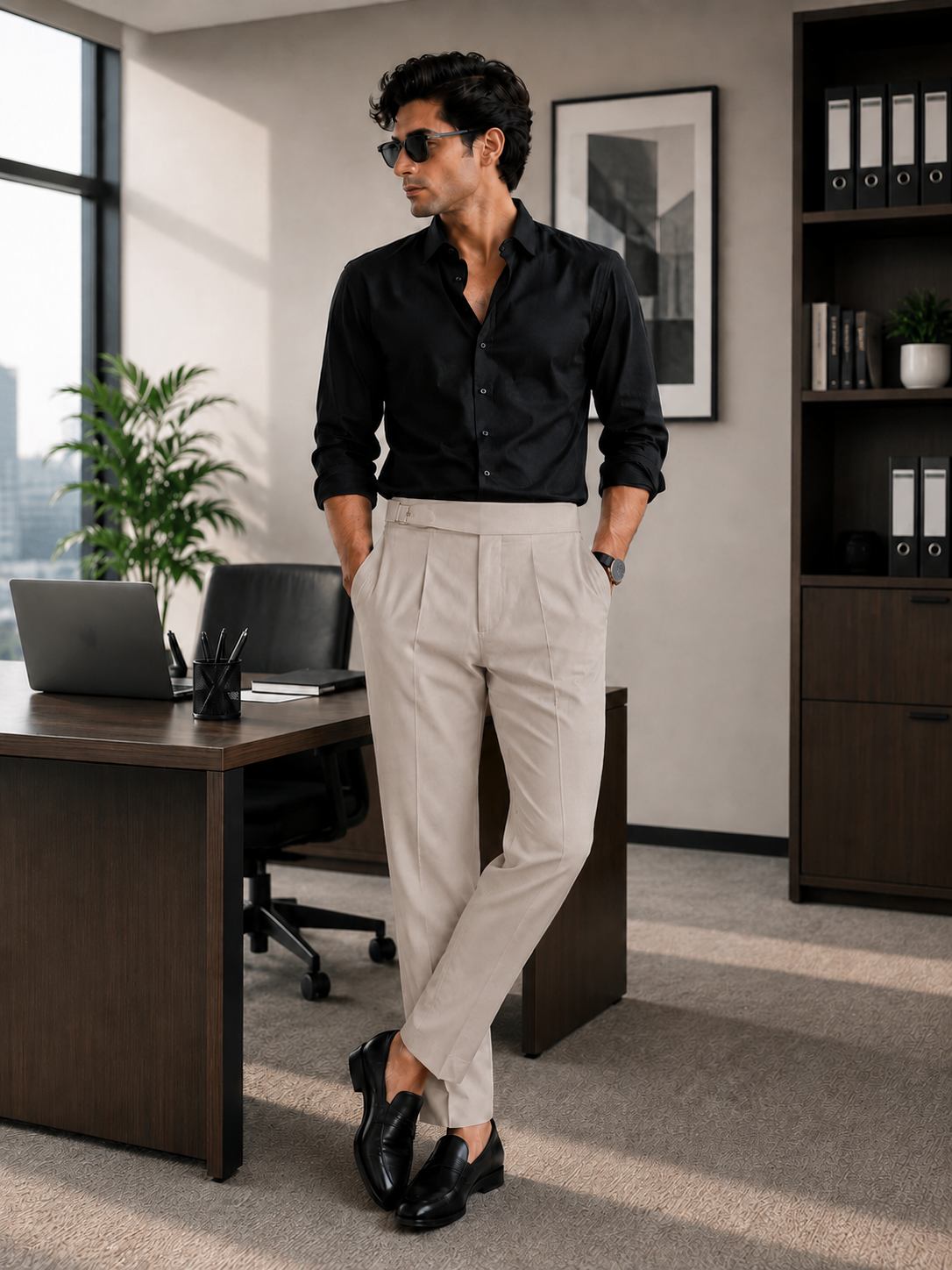 Men's Dark Mauve Pleated Formal Trousers