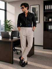 Men's Dark Mauve Pleated Formal Trousers