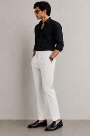 Men's Off White Pleated Dress Trousers