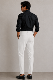 Men's Off White Pleated Dress Trousers