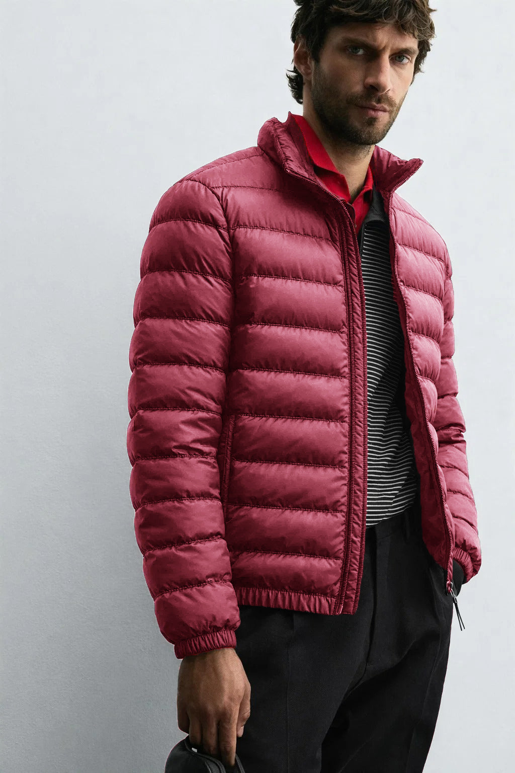 Men's Maroon Lightweight Quilted Puffer Jacket Winter
