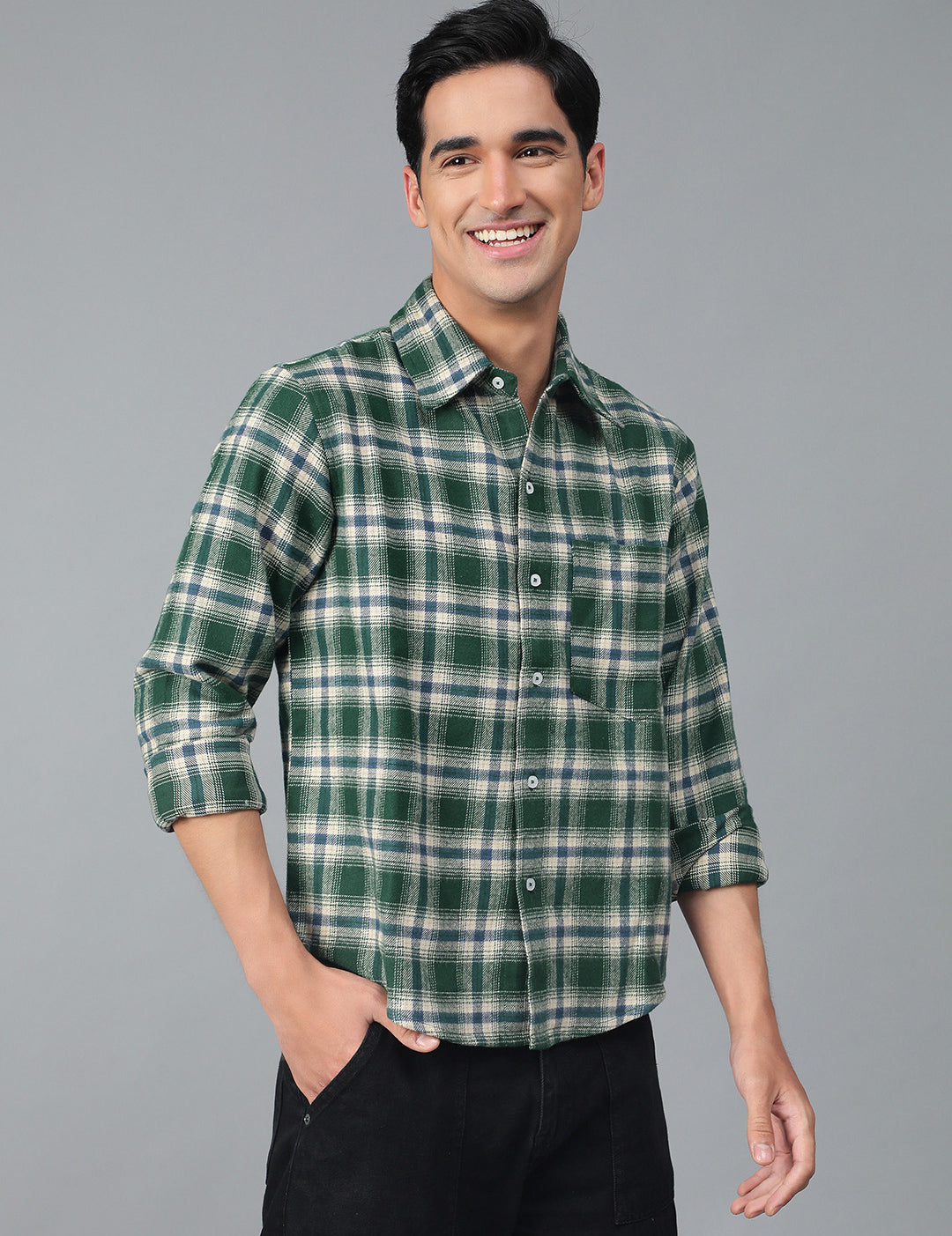 KOTTY Men Checkered Casual White, Blue, Green Shirt 