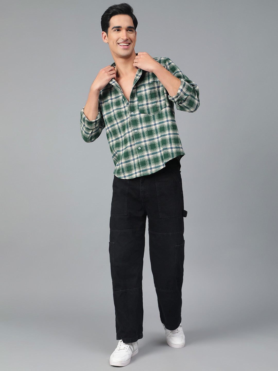 KOTTY Men Checkered Casual White, Blue, Green Shirt 