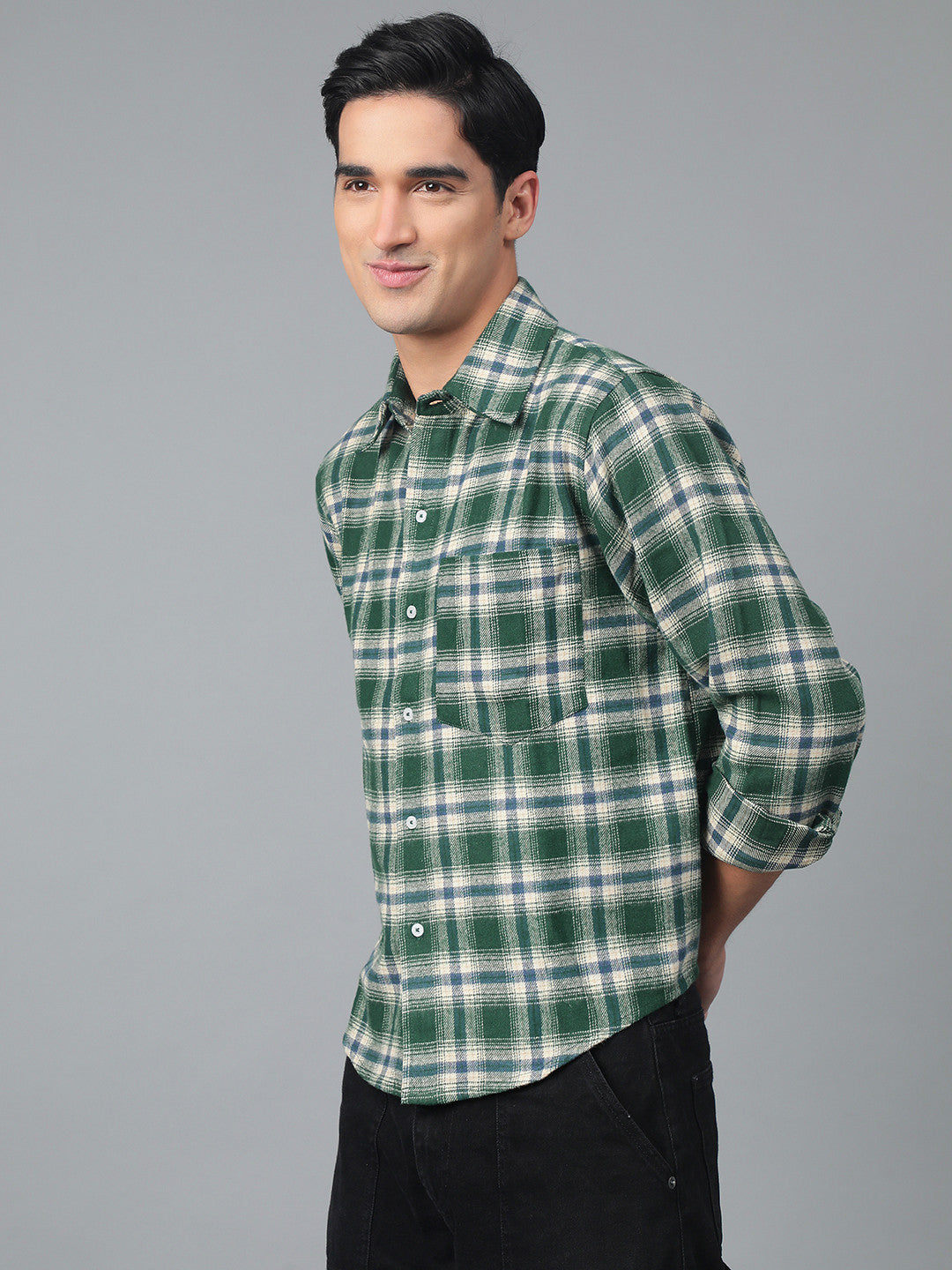 KOTTY Men Checkered Casual White, Blue, Green Shirt 