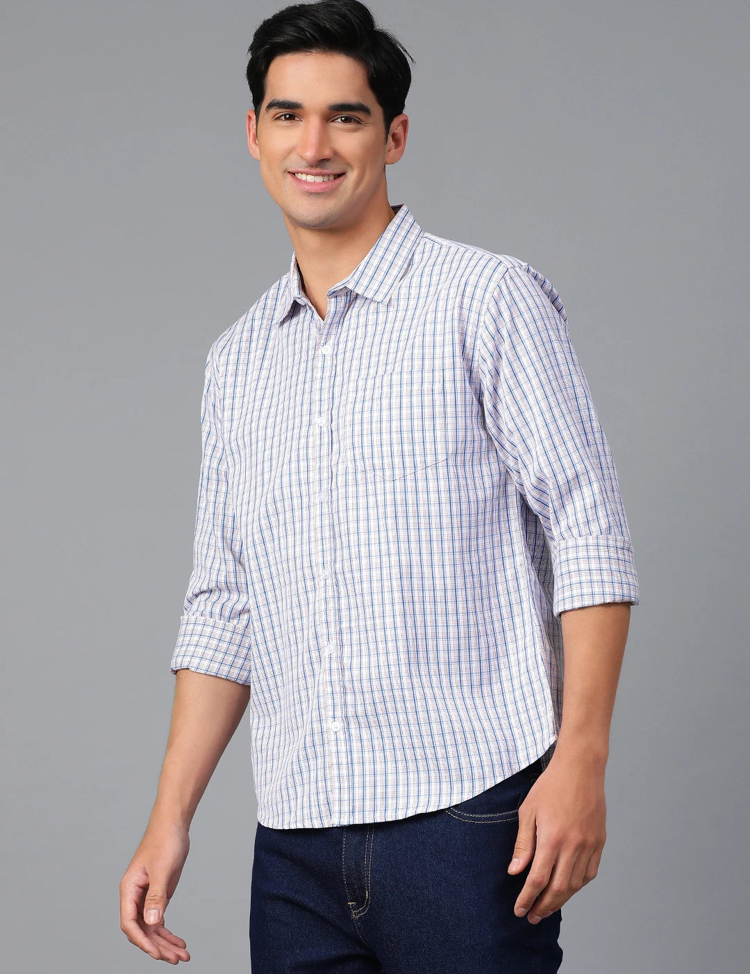 KOTTY Men Checkered Casual Blue, White, Brown Shirt 
