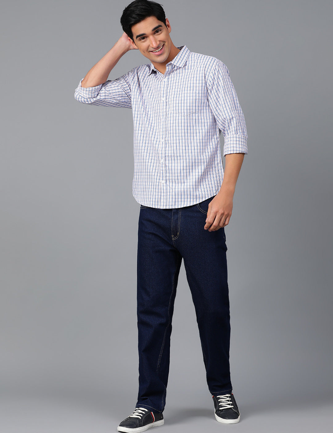 KOTTY Men Checkered Casual Blue, White, Brown Shirt 