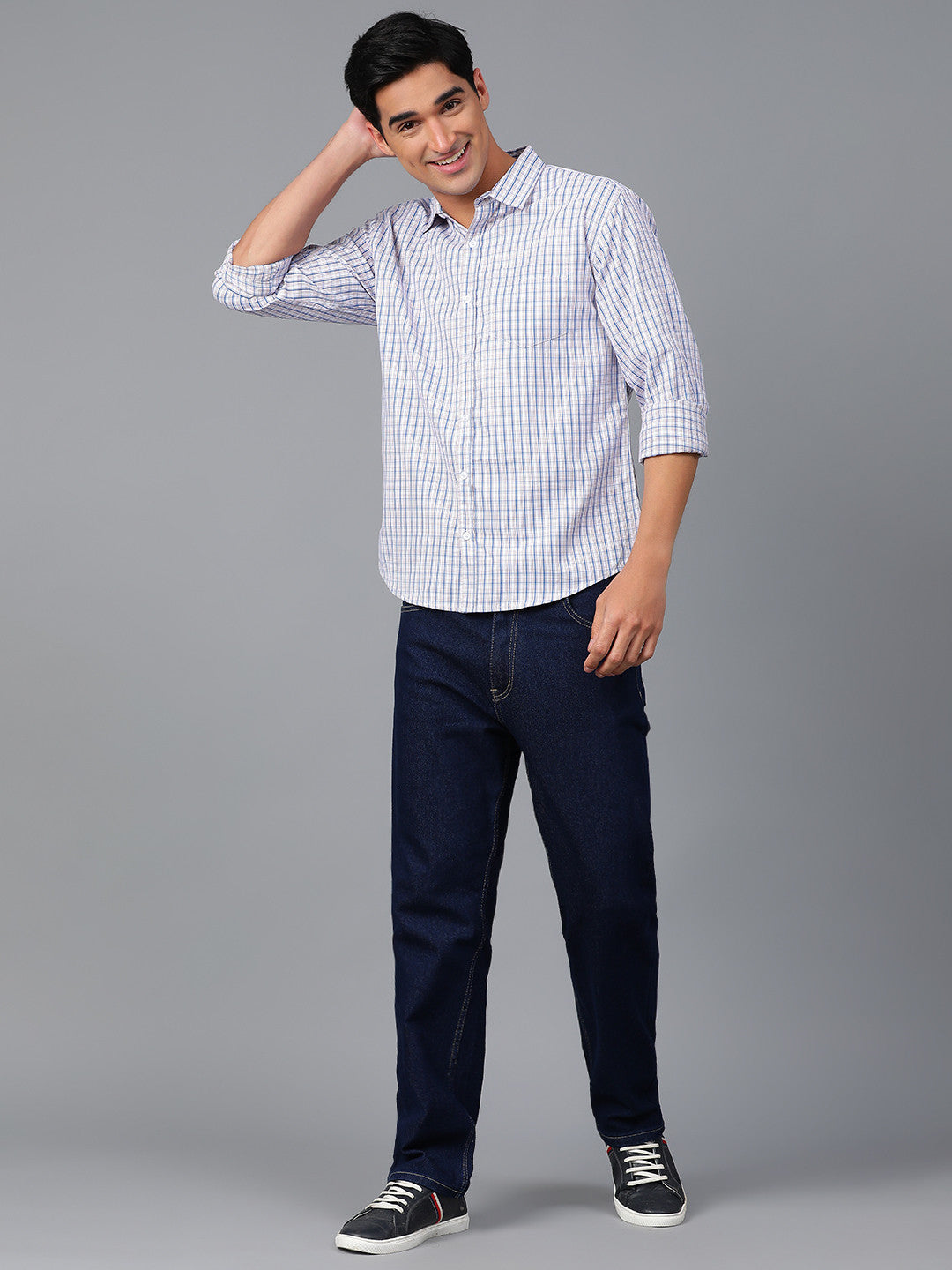 KOTTY Men Checkered Casual Blue, White, Brown Shirt 