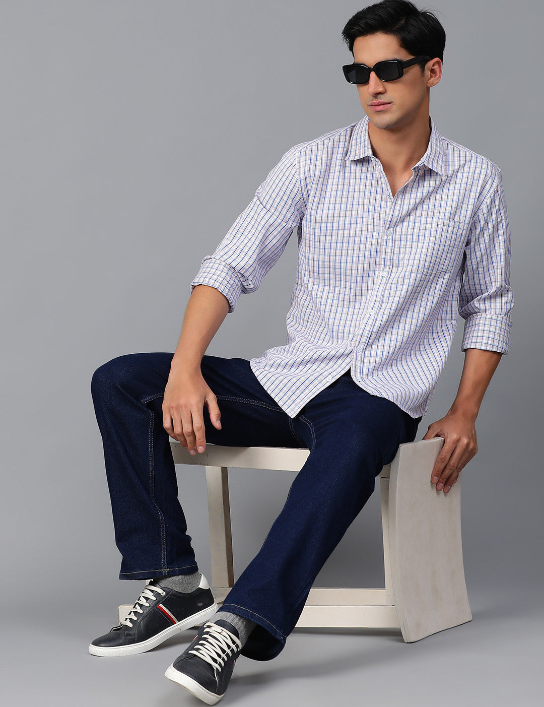 KOTTY Men Checkered Casual Blue, White, Brown Shirt 
