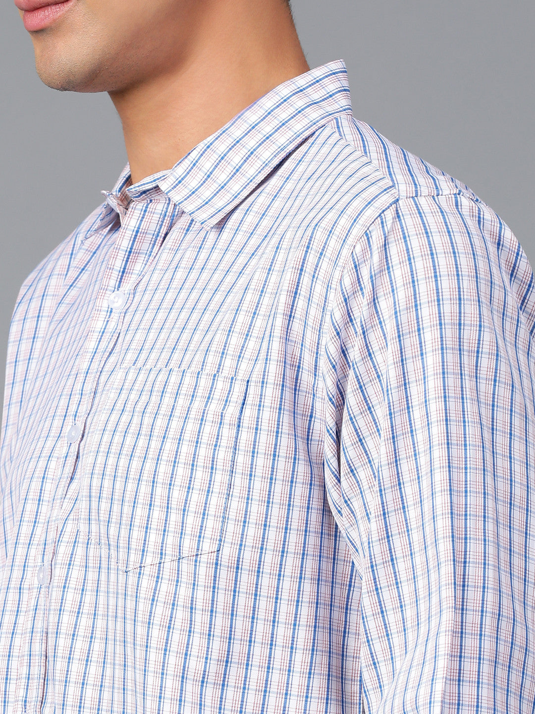 KOTTY Men Checkered Casual Blue, White, Brown Shirt 