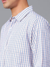KOTTY Men Checkered Casual Blue, White, Brown Shirt 