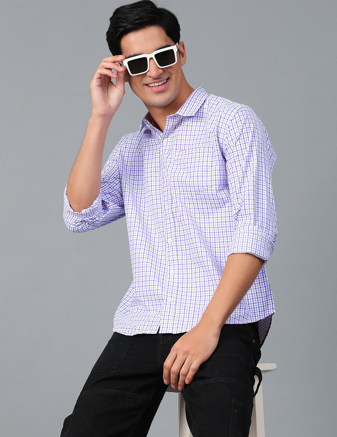 KOTTY Men Printed Casual Purple, White Shirt 