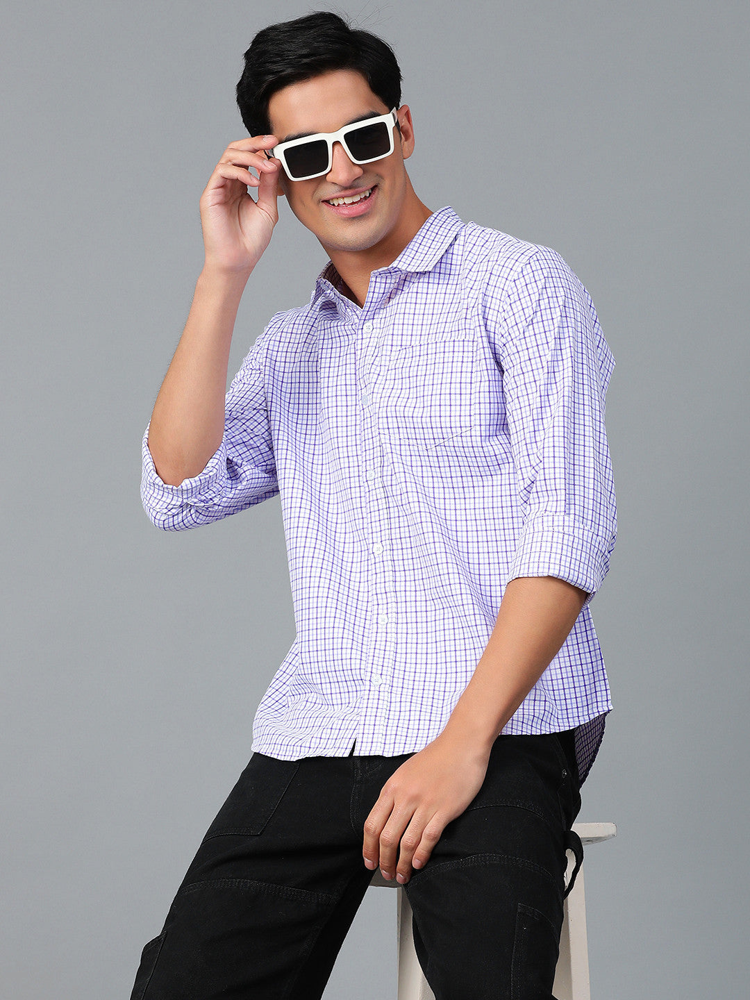KOTTY Men Printed Casual Purple, White Shirt 