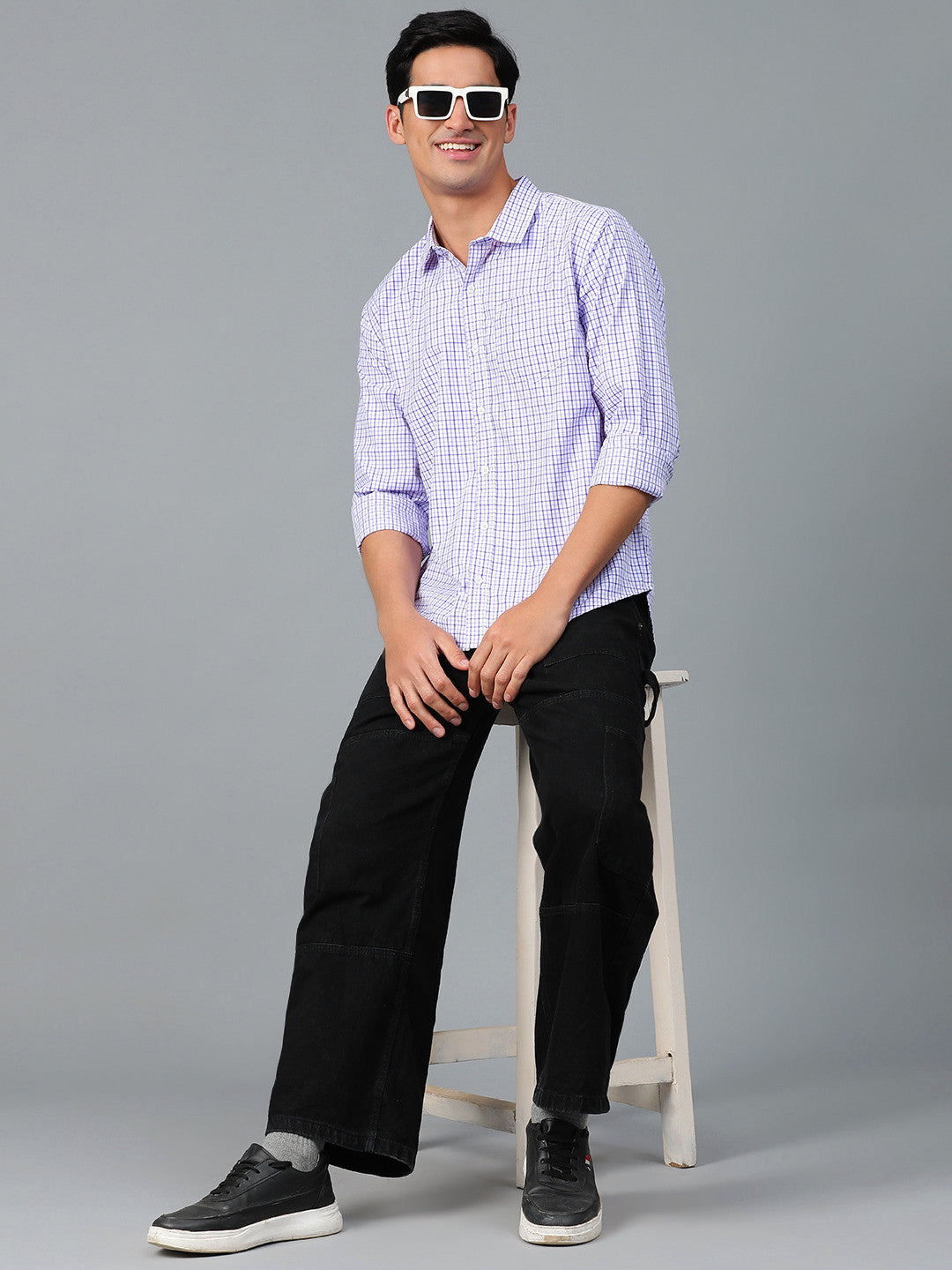 KOTTY Men Printed Casual Purple, White Shirt 