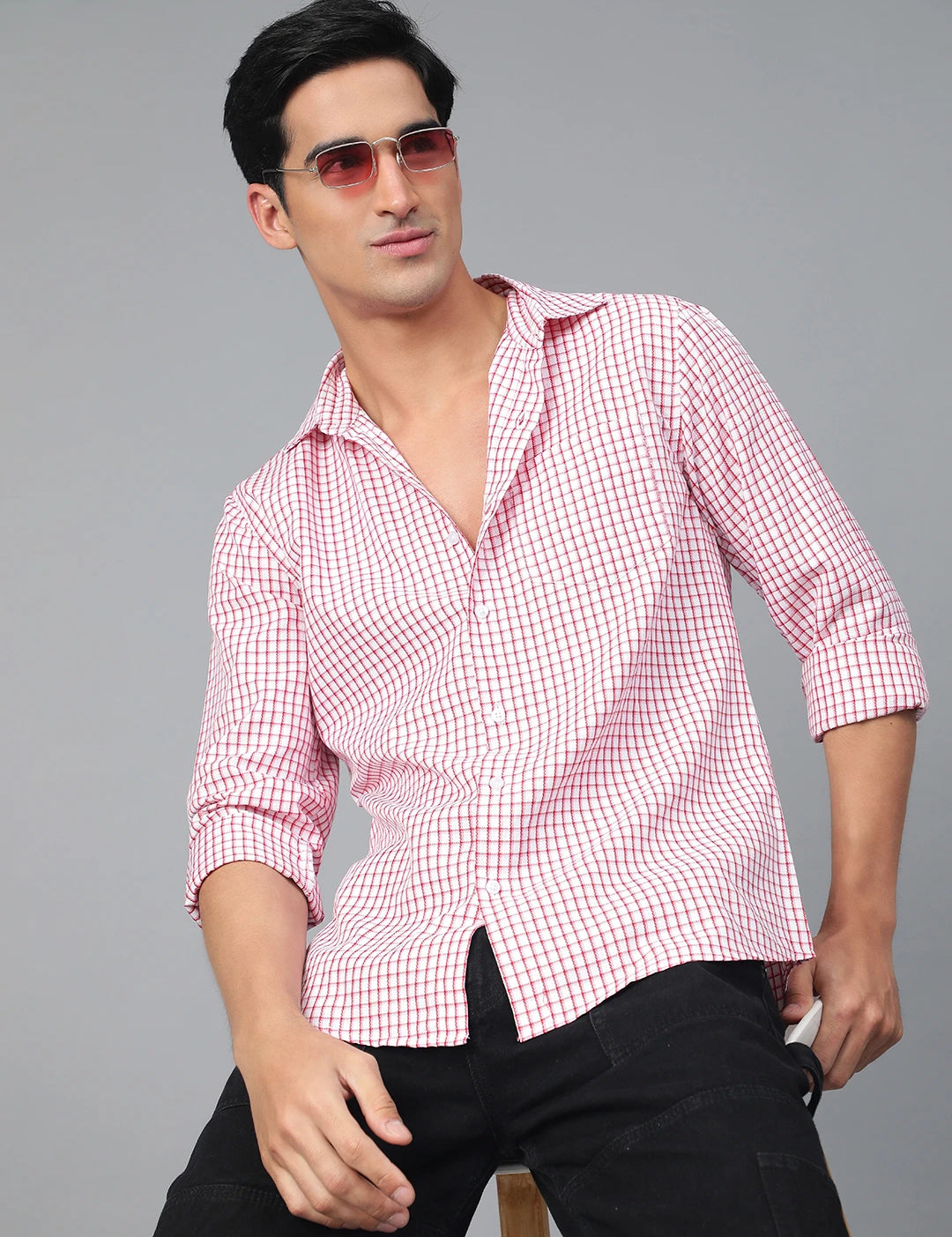 KOTTY Men Checkered Casual White, Red Shirt 