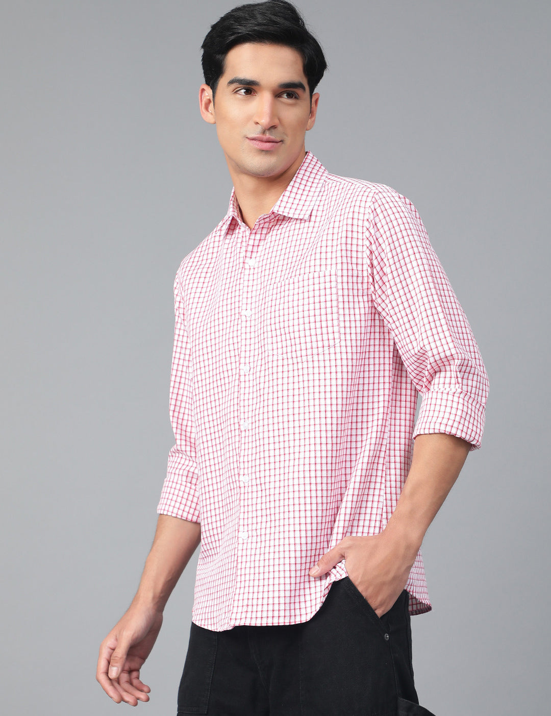 KOTTY Men Checkered Casual White, Red Shirt 