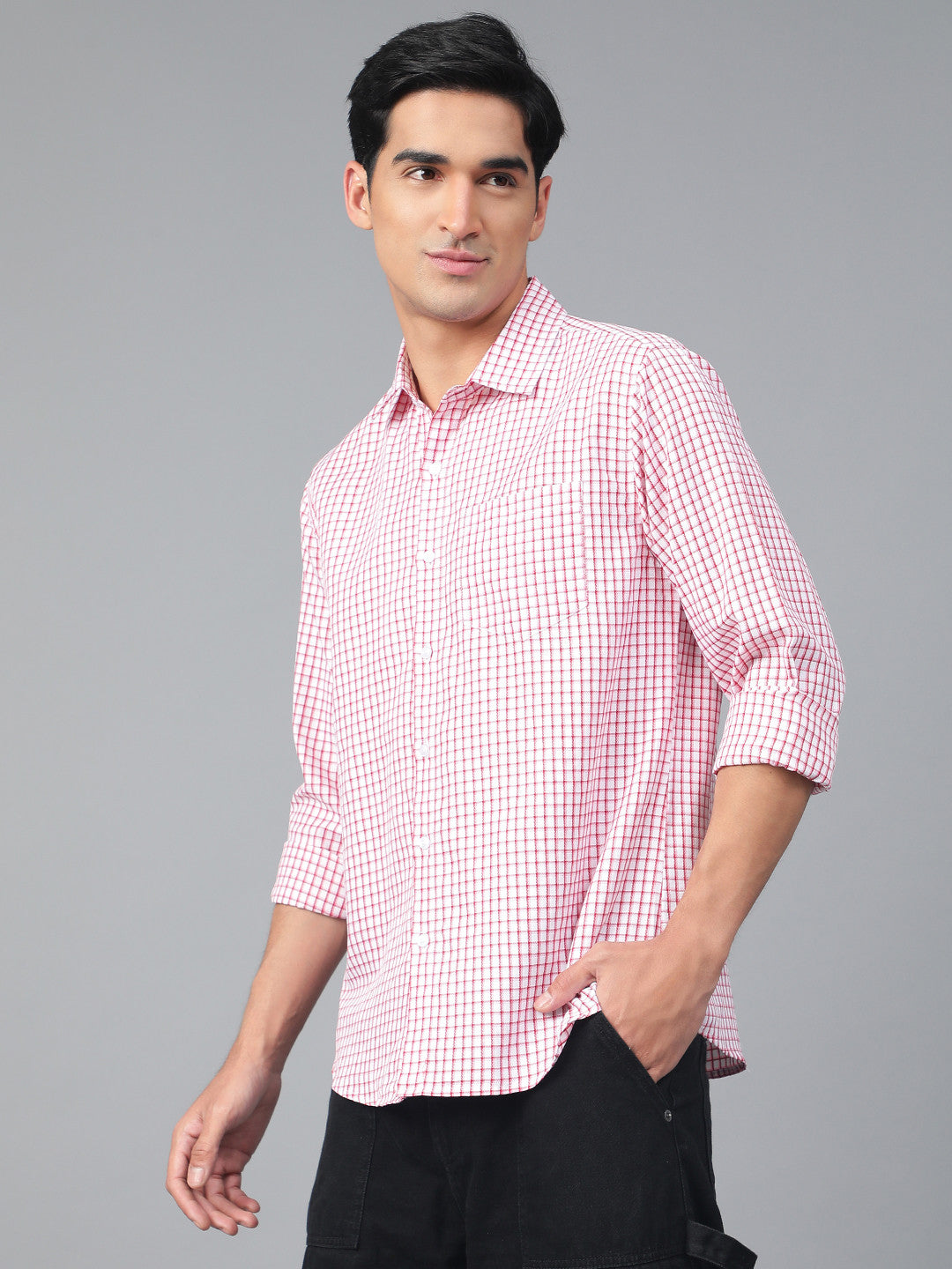 KOTTY Men Checkered Casual White, Red Shirt 
