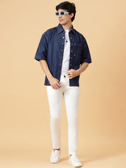KOTTY Men Solid Casual Dark Blue Shirt 