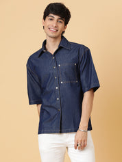 KOTTY Men Solid Casual Dark Blue Shirt 
