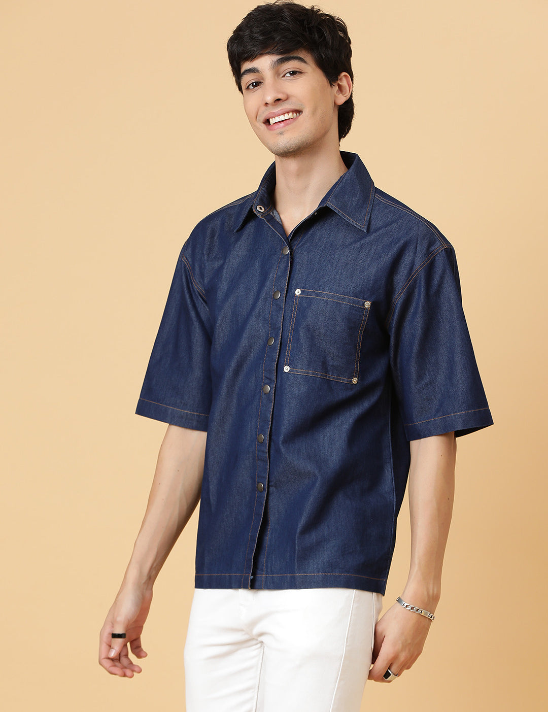 KOTTY Men Solid Casual Dark Blue Shirt 