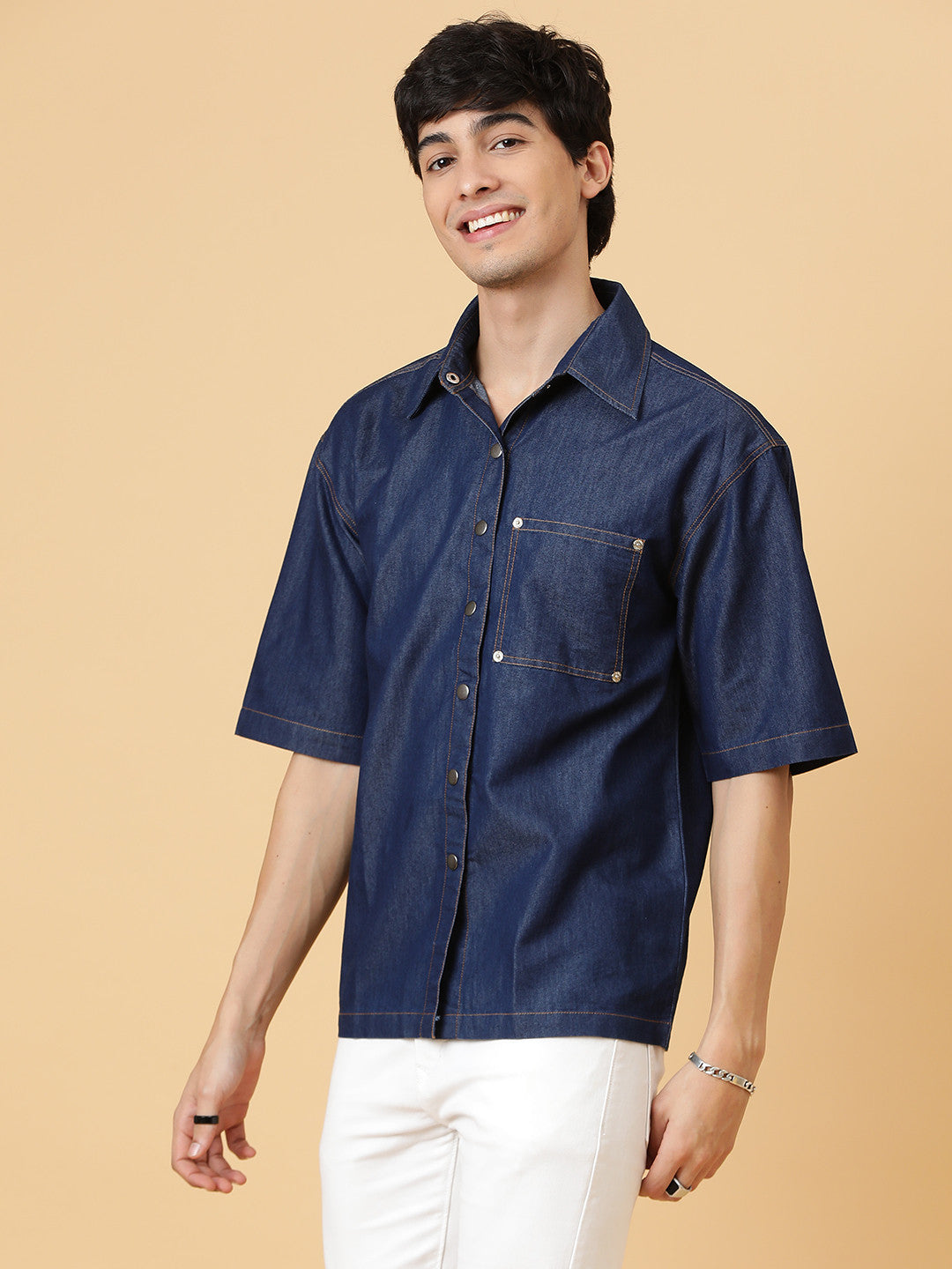 KOTTY Men Solid Casual Dark Blue Shirt 