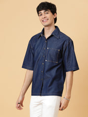 KOTTY Men Solid Casual Dark Blue Shirt 