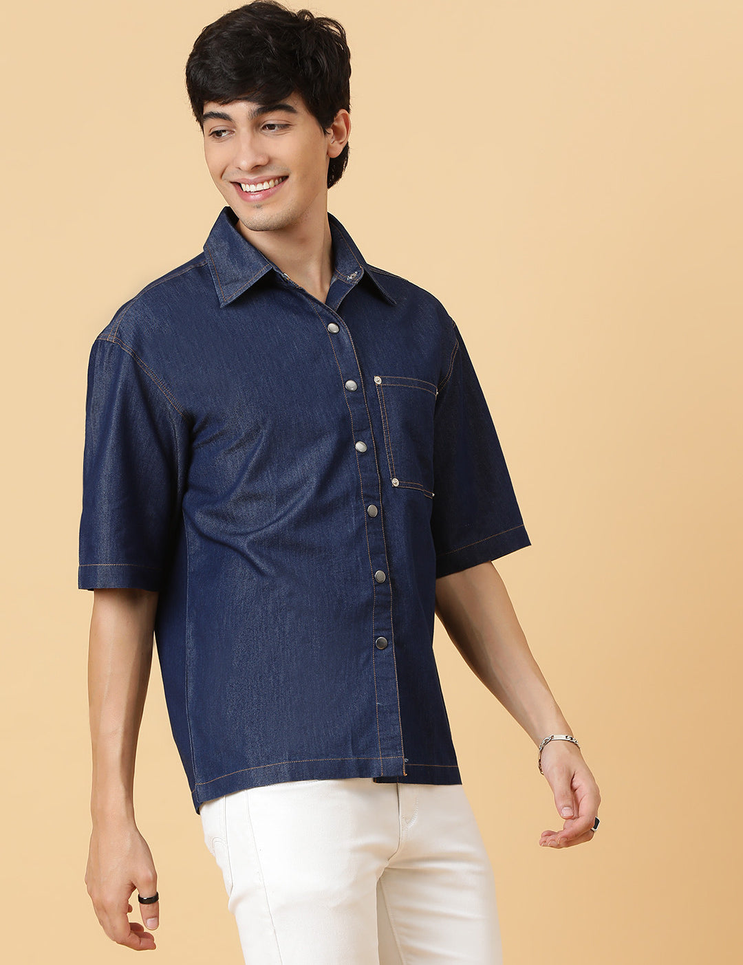 KOTTY Men Solid Casual Dark Blue Shirt 