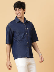 KOTTY Men Solid Casual Dark Blue Shirt 