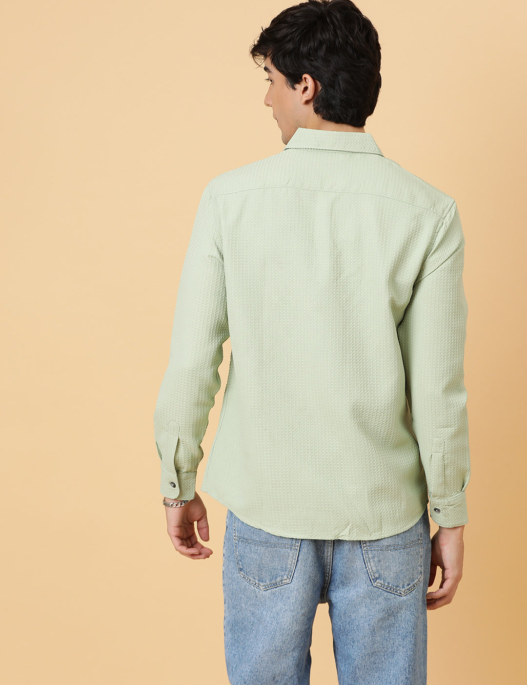 KOTTY Men Self Design Casual Green Shirt 