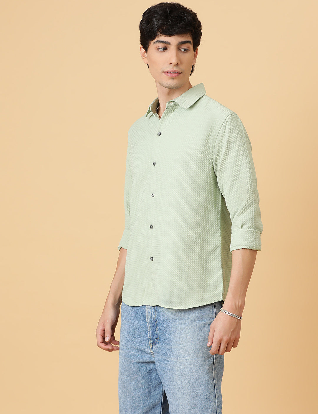 KOTTY Men Self Design Casual Green Shirt 