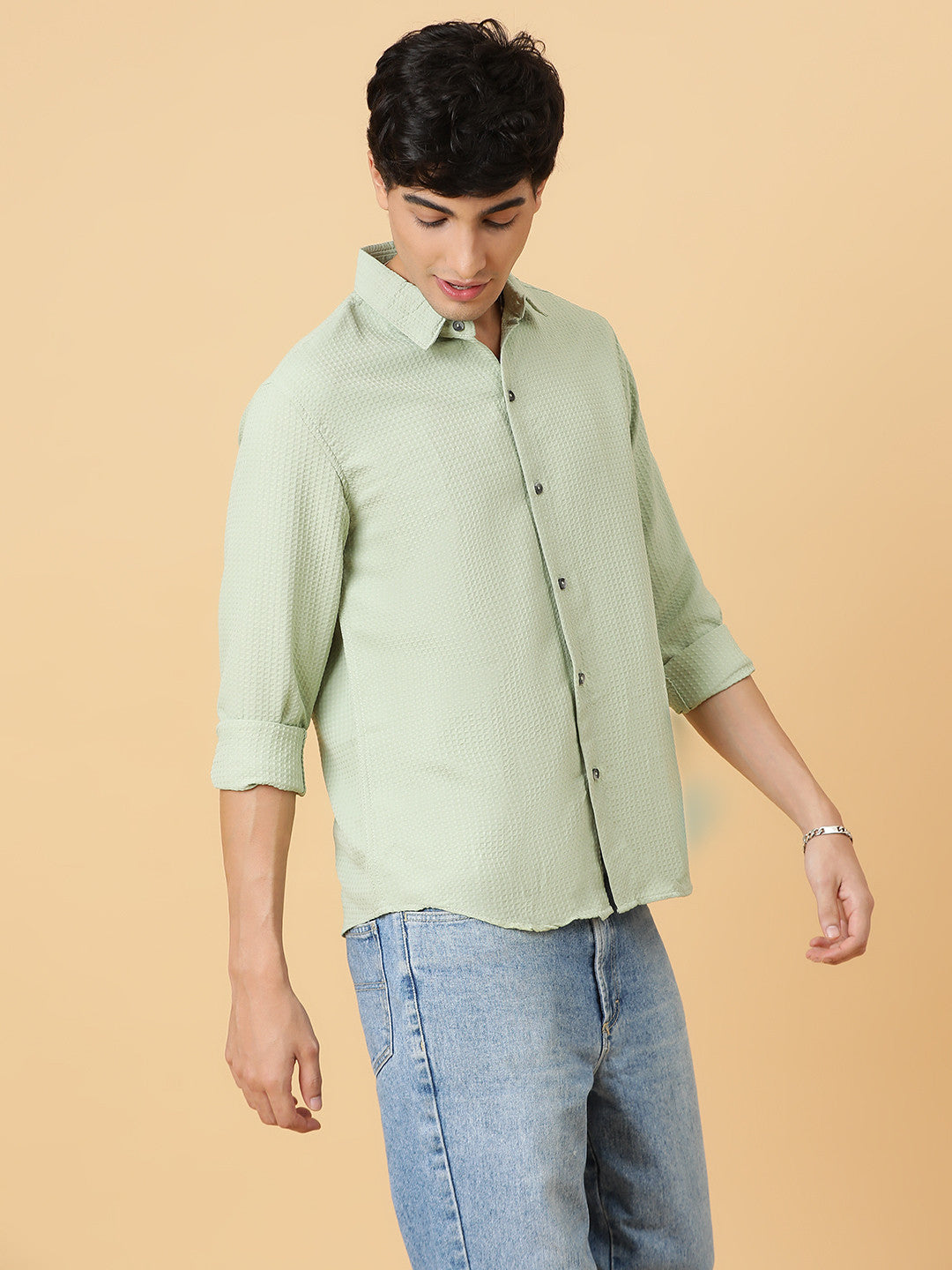 KOTTY Men Self Design Casual Green Shirt 