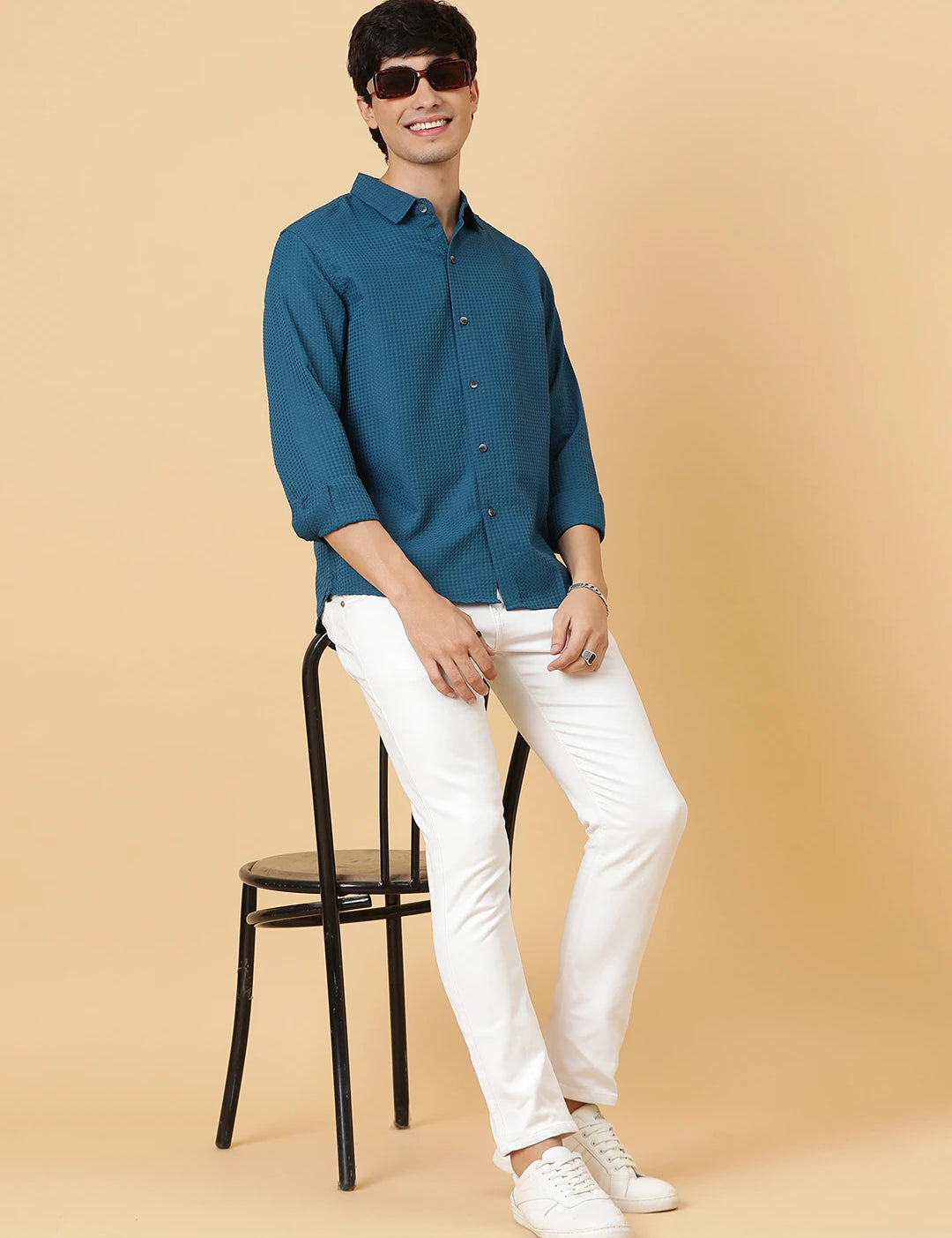 KOTTY Men Solid Casual Blue Shirt 