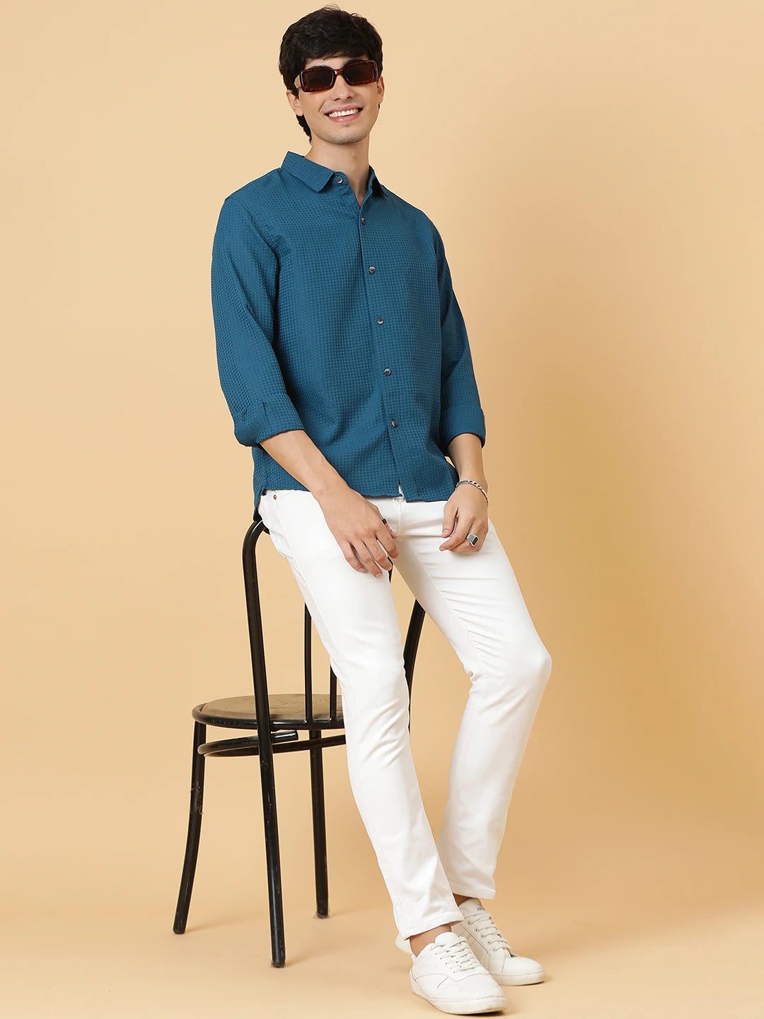 KOTTY Men Solid Casual Blue Shirt 