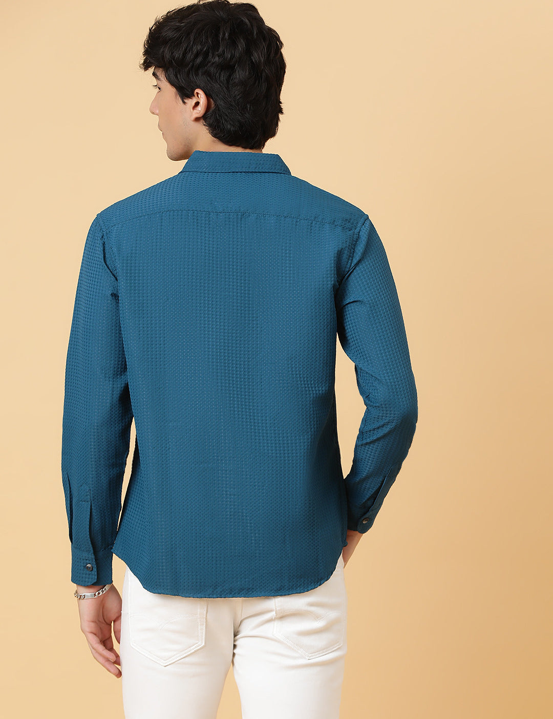 KOTTY Men Solid Casual Blue Shirt 