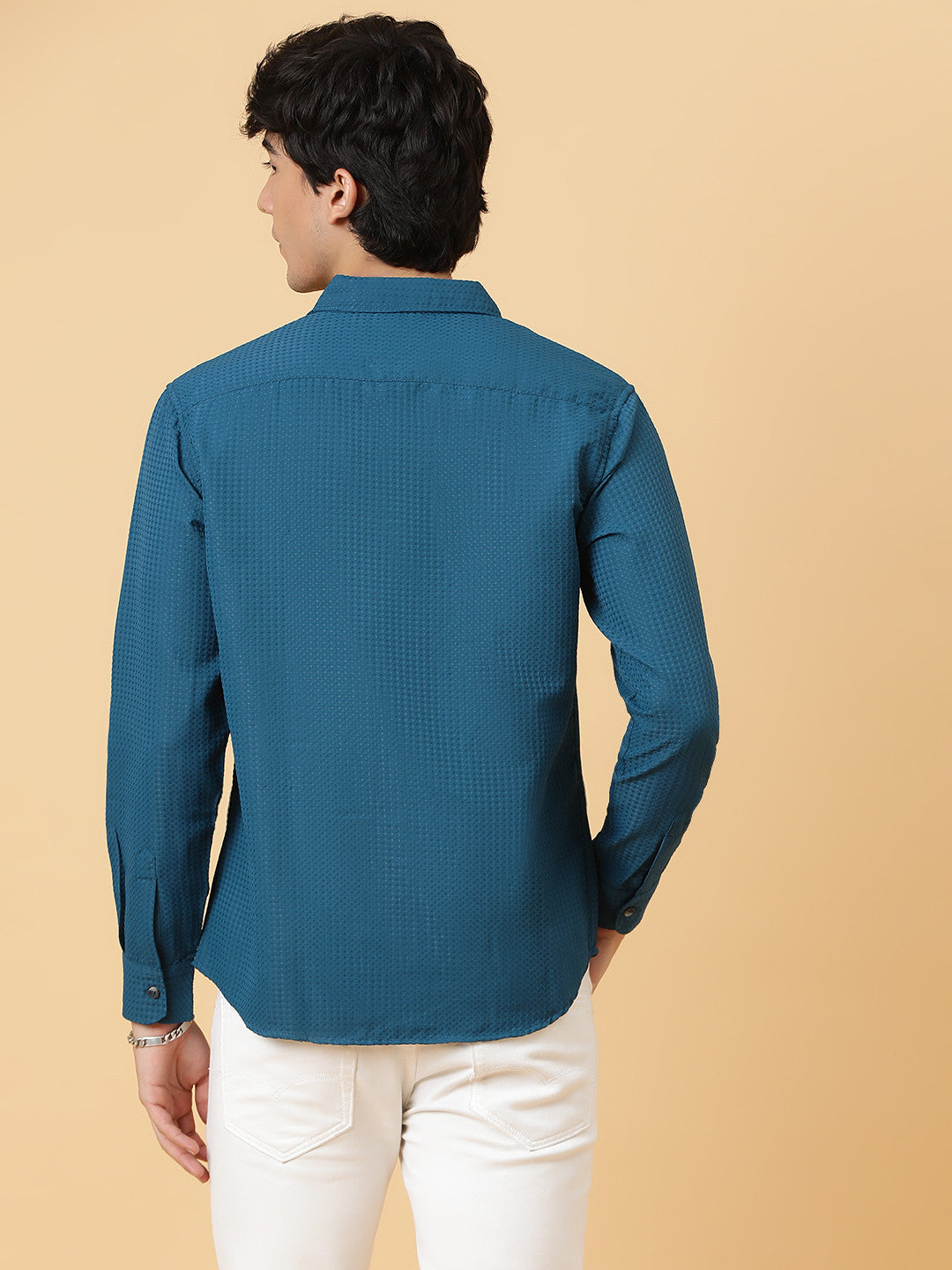 KOTTY Men Solid Casual Blue Shirt 