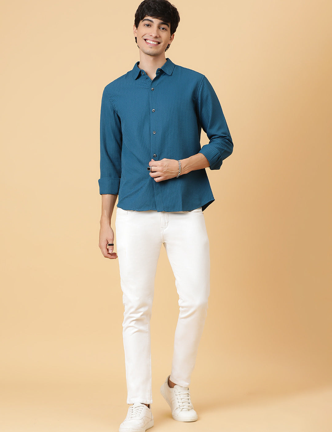 KOTTY Men Solid Casual Blue Shirt 
