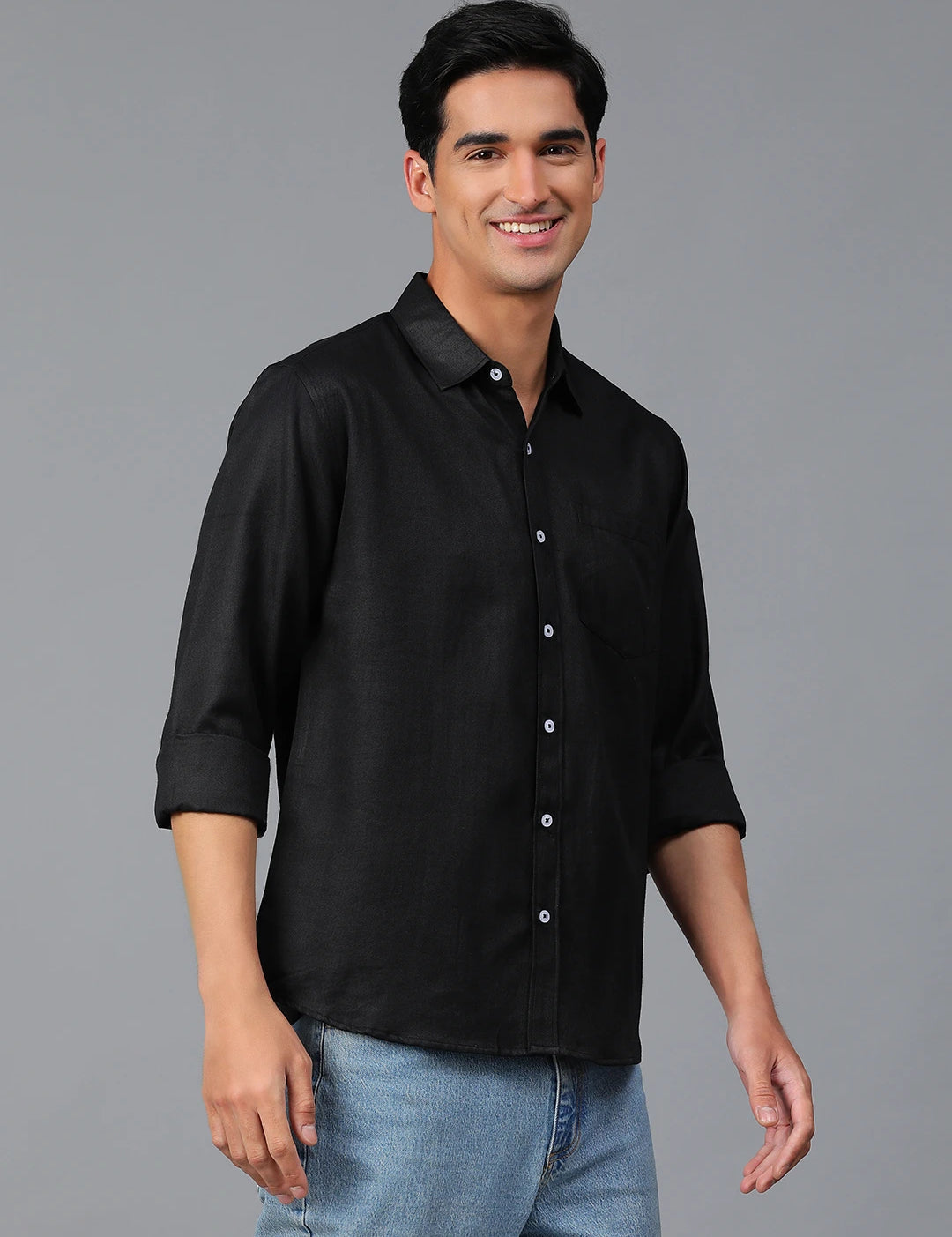 KOTTY Men Solid Casual Black Shirt 