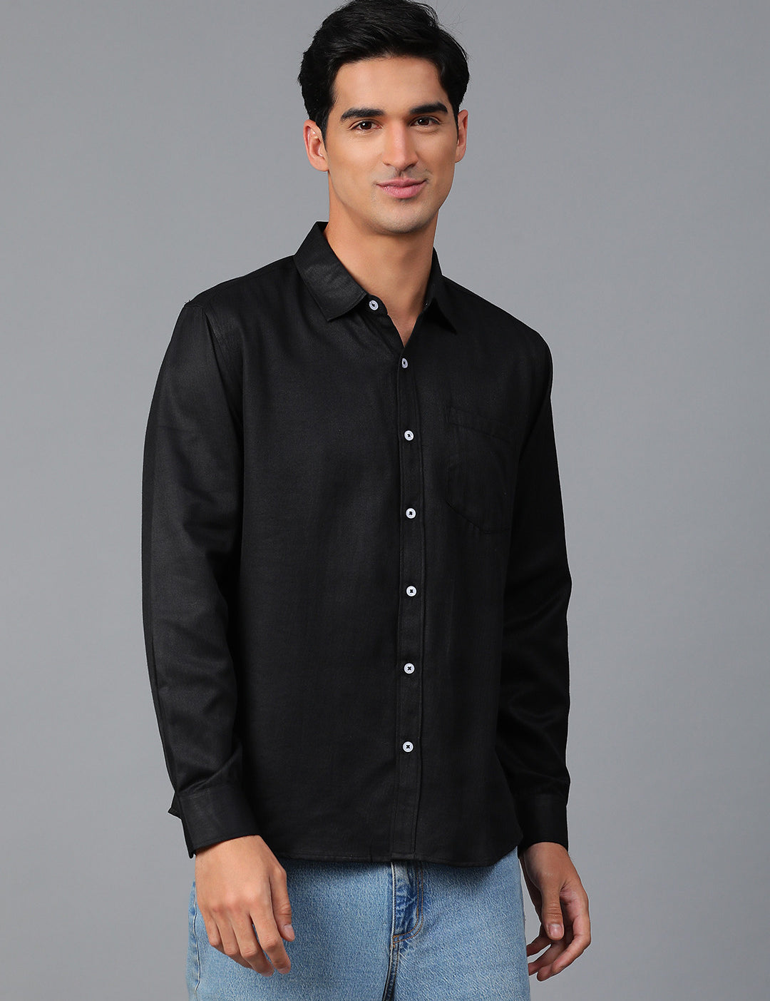 KOTTY Men Solid Casual Black Shirt 