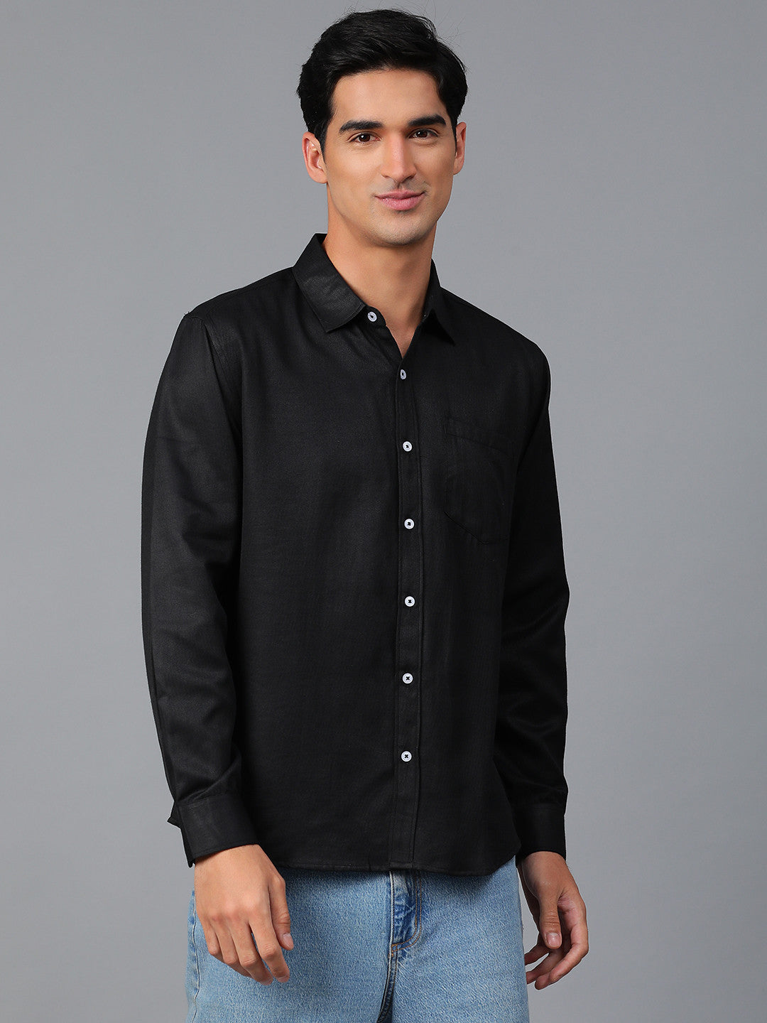 KOTTY Men Solid Casual Black Shirt 