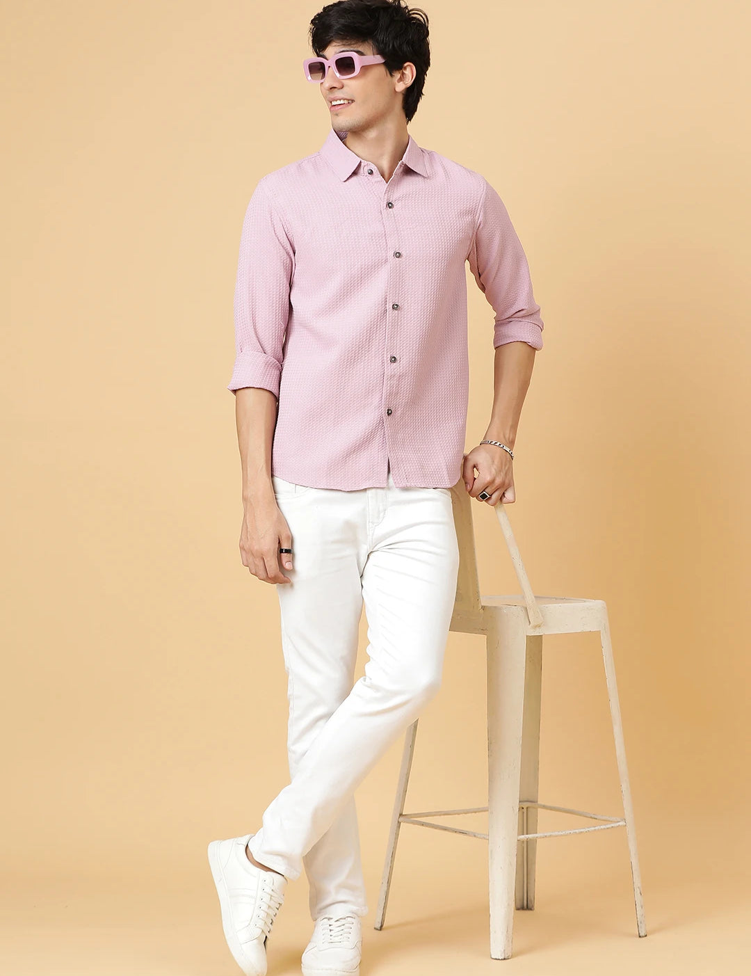 KOTTY Men Solid Casual Pink Shirt 